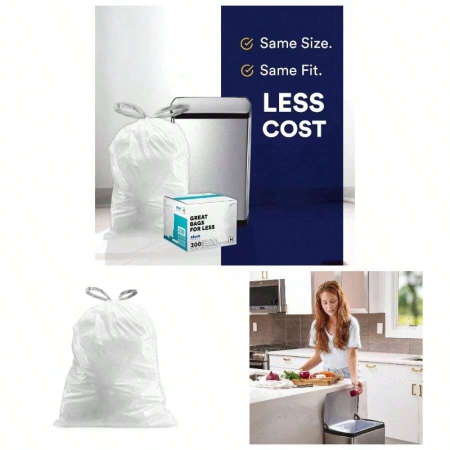 Custom Fit Trash Bags, Compatible With Simplehuman Code K 50 Count White Drawstring Garbage Liners 10 Gallon/ 38 Liters 24 Inchx 28 Inch - White + 1 Count (Pack Of 50) - View 1