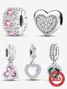 1pc 925 Sterling Silver Exquisite Heart-Shaped Beads, Suitable For Women's Bracelet, Bangle DIY Jewelry Making And Daily Accessories, Suitable For Girls To Wear - Silver - View 12