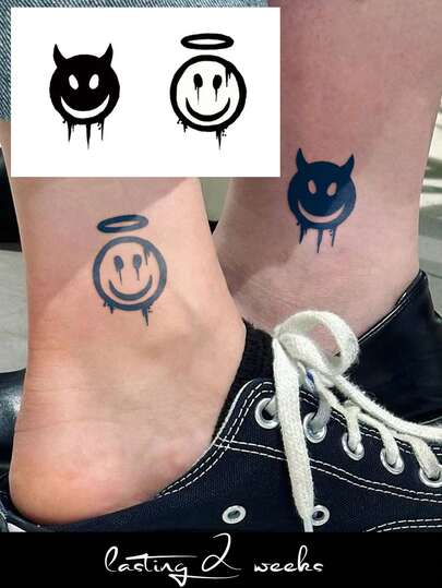 STARTTOOS Tatuajes temporales, diseño minimalista de ángel y demonio, adecuados para festivales de música, San Valentín, carnaval, regalos de fiesta DIY, duran 1-2 semanas, resistentes al agua y al desgaste, con ingredientes naturales a base de plantas, pegatinas de tatuajes temporales realistas