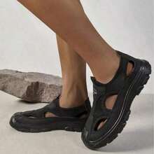 Closed-Toe Mesh Breathable Women's Sandals, Lightweight And Non-Slip Casual Shoes For Summer. Suitable For Commuting And Daily Casual Wear. - 黑色 - 查看 1