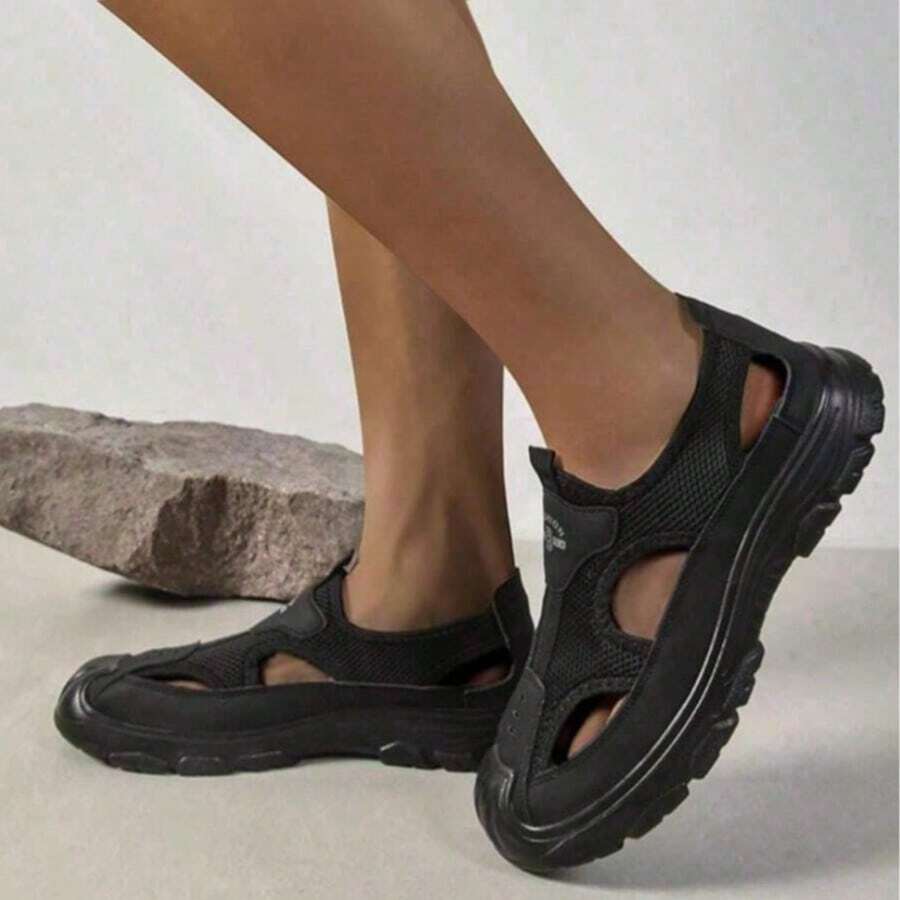 Closed-Toe Mesh Breathable Women's Sandals, Lightweight And Non-Slip Casual Shoes For Summer. Suitable For Commuting And Daily Casual Wear. - 黑色 - 查看 1