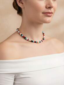 女士串珠宝石项链：波西米亚风 8 毫米珠子颈链 - 手工饰品 - 串珠 - 查看 6