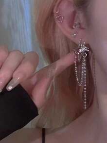 1 Pair Fashionable High-End Pentagram Earrings, Zinc Alloy Chain Tassel Earrings, Exquisite European-American Style Ear Pendants - 銀色 - 查看 2