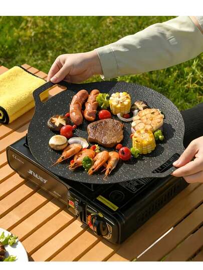 韩式烧烤铁板 | 无烟铸铁烤盘，带不粘涂层，适合野餐、家庭烹饪和室内/室外烧烤