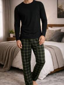 Smara Modas Men's Pajama Set, Suede Long Sleeve And Viscolycra Pants, Spring Light - Green - View 1