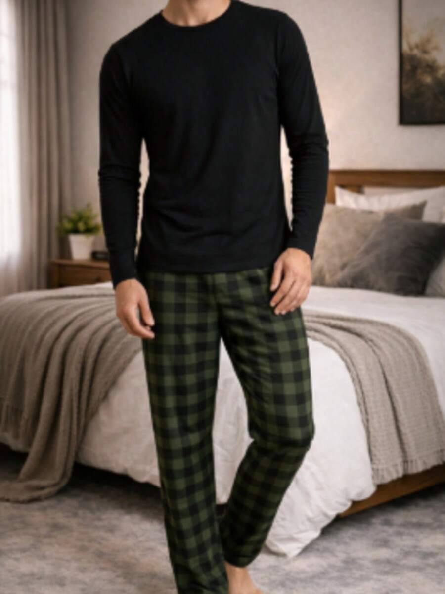 Smara Modas Men's Pajama Set, Suede Long Sleeve And Viscolycra Pants, Spring Light - Green - View 1