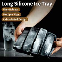 Khuôn hình chữ nhật lớn, khay làm đá bằng silicon, máy làm đá que, khay pha cocktail whisky Collins có nắp đậy. - Hộp đựng thực phẩm 4 ngăn [Màu đen] Silicone an toàn thực phẩm - Xem 2
