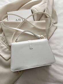 Bolso de mano pequeño de unicolor y de moda con solapa y correa ajustable - Blanco - Ver 8
