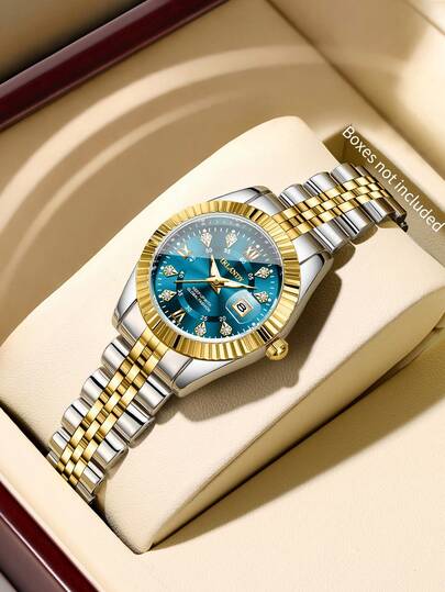 1pc Women's Fashion Casual Diamond-Studded Roman Numeral Dial Elegant Quartz Bracelet Watch, No Watch Box Included