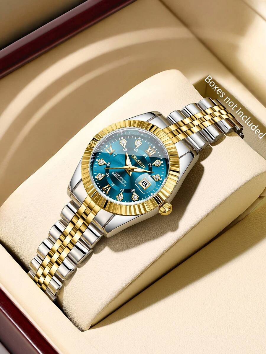 1 chiếc đồng hồ đeo tay nữ thời trang thường ngày, mặt số La Mã đính kim cương, máy quartz, không kèm hộp đựng. - Nhiều màu - Xem 1