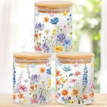 JarThenaAMCS - Juego de 3 tarros de almacenamiento de vidrio floral para primavera y verano con tapa hermética acuarela flores mariposas decorativos para el hogar cocina encimera - como en la imagen - Ver 9