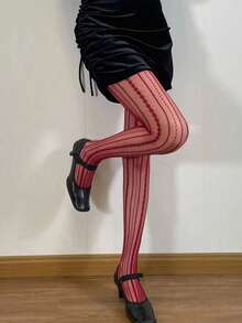 1 Pair Retro Romantic Striped Twist Design Sexy Skinny Pantyhose Tights For Girls - 酒紅色 - 查看 4