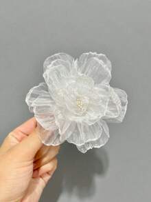2pcs Women's Sweet White Mesh Flower Hair Clips, Suitable For Daily Use Bohemian Style - White - View 5
