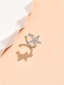 1 pieza Orejera de flor de cristal, pendientes de material de cobre elegante para mujeres, sin necesidad de perforación - Plateado - Ver 4