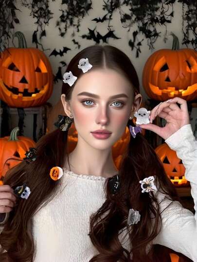 5 chiếc kẹp tóc nhỏ bằng acrylic mới cho Halloween, kẹp tóc hình ma và bí ngô Halloween, kẹp tóc hình dơi và mèo dễ thương bằng acrylic, phụ kiện tóc hình ma, bí ngô, dơi đen thời trang và vui nhộn dành cho nữ, phù hợp cho sử dụng hàng ngày và tiệc Halloween, quà tặng Halloween, kẹp tóc hình dơi và mèo dễ thương bằng acrylic, quà tặng tiệc tùng hoàn hảo, đồ nhét hộp quà và phụ kiện trang phục Halloween.