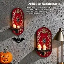 2D Flat Multi-Functional Wall Candle Holder, Printed With Luxurious Golden Floral 2D Pattern, Suitable As Crystal Stone Display Rack, Wall-Mounted Wooden Rack, Candle Holder, Key Hanger, Essential For Holiday Decor, Combining Small Art Wall Rack And Storage Rack - A - View 8