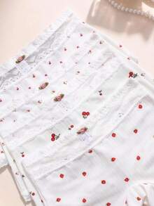 4pcs/Pack Women's Romantic Printed Panties, Lace Patchwork Design - Multicolor - View 3