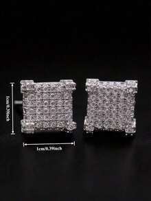 Copper-Tone Cubic Zirconia Square Shiny Stud Earrings, Hiphop Style For Men Party Wear - Bạc - Xem 6