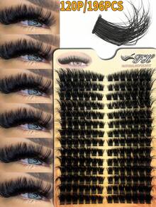 196片/14排 0.05毫米 柔软貂毛假睫毛 8-16毫米混合长度 3D 俄罗斯浓密假睫毛 化妆品 黑色黄色盒子 假睫毛簇 - D - 查看 5