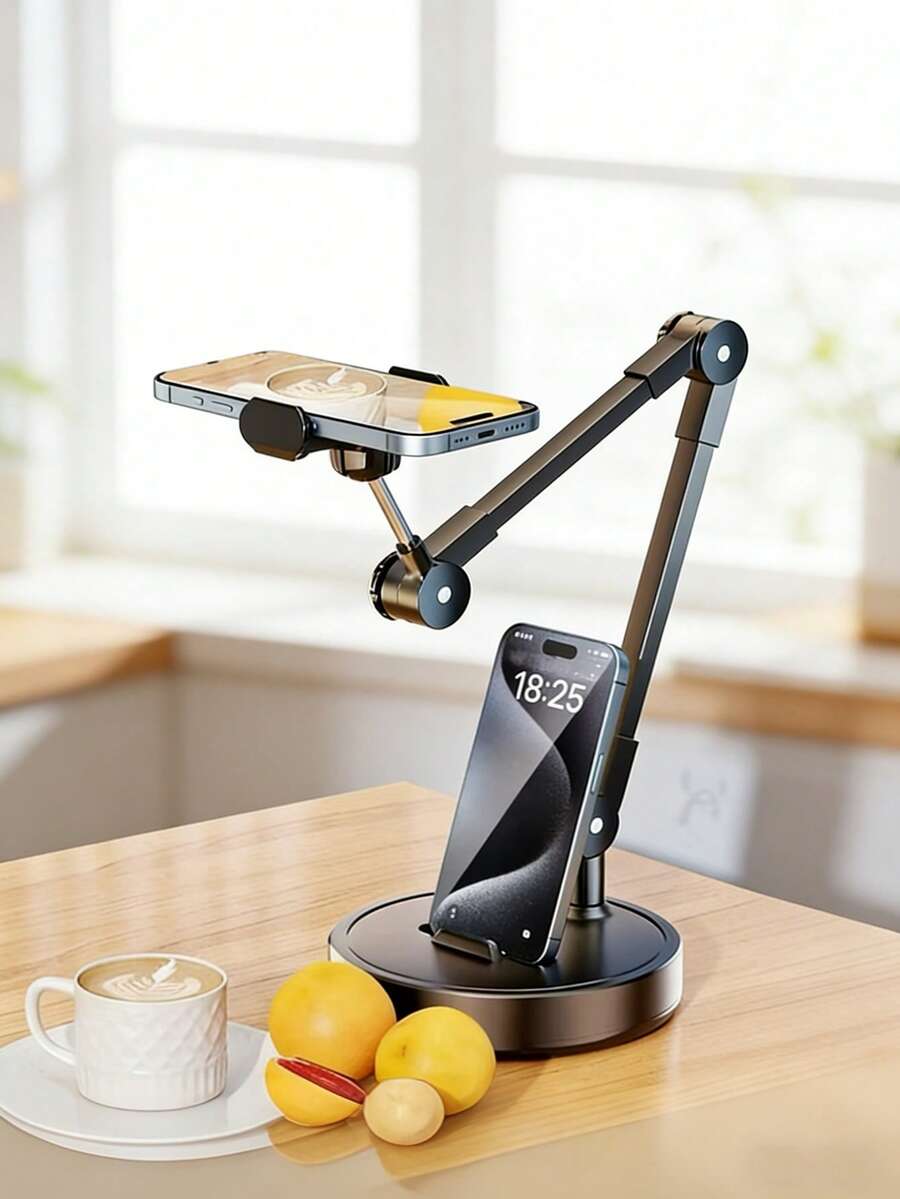 Giá đỡ điện thoại bằng kim loại có thể điều chỉnh 720°, giá đỡ điện thoại gập đa góc với đế chống trượt chắc chắn, giá đỡ để chụp ảnh và phát trực tiếp, thích hợp cho selfie, vlog, sử dụng trên bàn làm việc và cạnh giường ngủ, tương thích với tất cả các loại điện thoại thông minh.