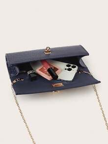 REMANLAND Glossy Crocodile Embossed Handbag, Luxury Ladies' New Navy Blue Party Clutch, Elegant Long Formal Bag With Metal Pendant, Suitable For Pairing With Glamorous Gowns, Ideal For Summer Parties, Gatherings, Galas, Weddings And More - Navy Blue - View 7