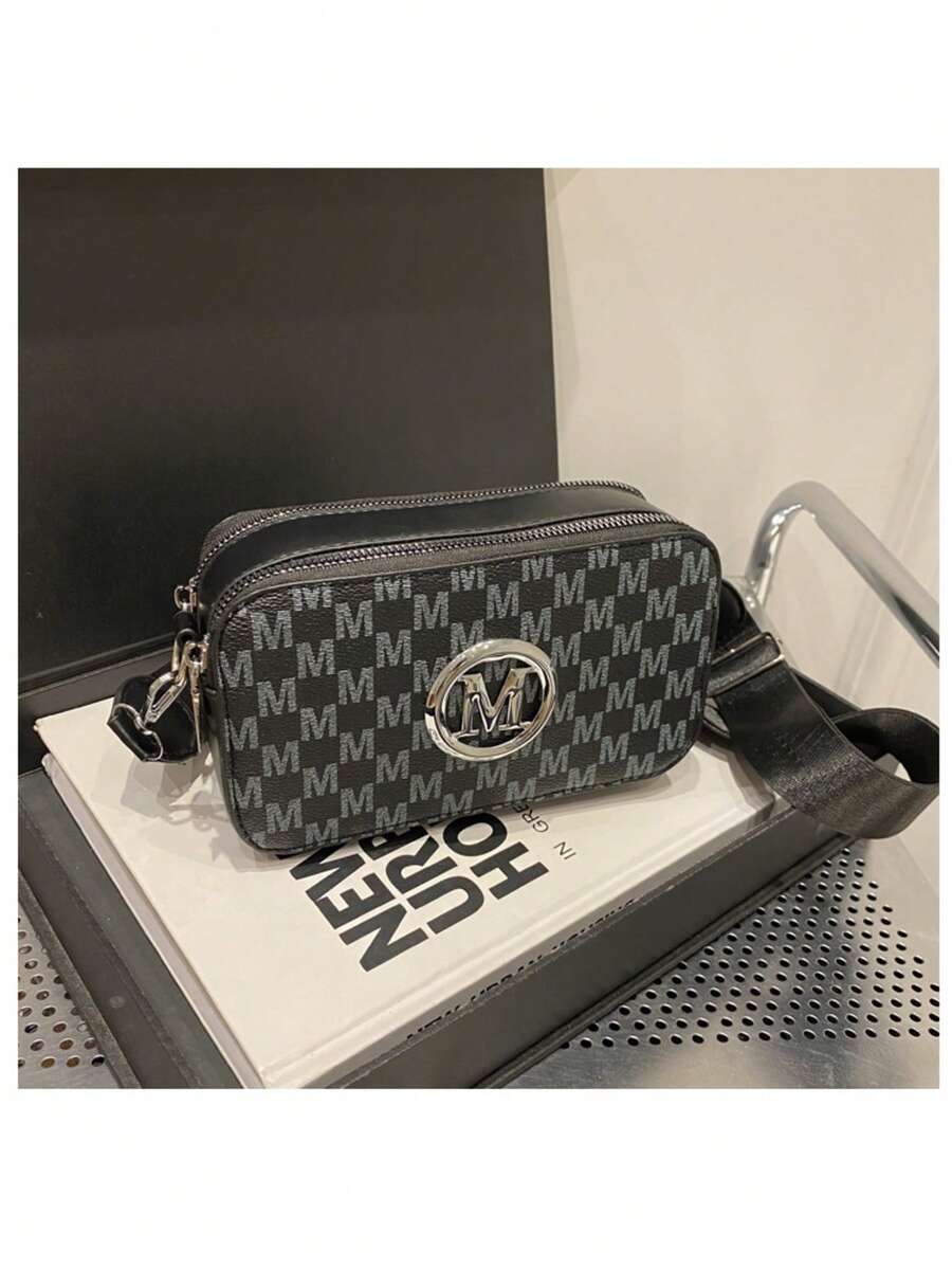 2025 New Fashion Classic Versatile Solid Color PU Waterproof Material Rhombus Design Retro Chic Metal Animal Logo Decor Square Shoulder Bag Crossbody Bag Letter Pattern Decor Design Suitable For Shopping Women Animal Print Tote Bag - 黑色 - 查看 1