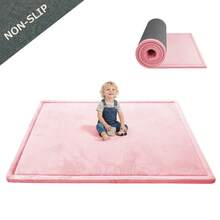 Ultra Soft Coral Fleece Baby Play Mat, 50*50inch For Baby Playpen, 1.2 Inch (3cm) Thick Tapete Para Bebe With Non-Slip Bottom Material,  Anti-Fall Design For Toddler Walking & Crawling, Splash-Proof Easy Clean Floor Cushion Mat For Nursery & Living Room, Multi-Use Decorative Floor Mat For Baby Room, Family Leisure Area & Pet Space, Premium Assorted Elegant Colors  And Various Sizes Available For All Indoor Household Daily Usea,Pink - 粉色 - 查看 16