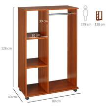 Open Wardrobe On Wheels Bedroom Wardrobe With Clothes Hanging Rail 3 Storage Shelves Mobile Garment Rack For Cloakroom Hallway Walnut - Walnut - View 4
