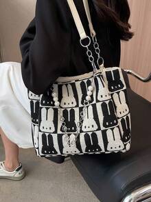 Fashionable Cartoon Pattern Large Capacity Shoulder Bag - White - View 4