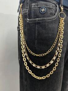 1pc Fashionable Multi-Layer Gold Metal Pant Chain, Unisex Jewelry, Aluminum Chain With Rhinestone Inlay, Decorative Apparel Chain For Daily Wear And Parties - Multicolor - View 2