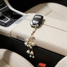 Luxury Car Hanging Decor, Pearl Windchime Rearview Mirror/Steering Wheel Ornament, Long Tassel Windchime Style Universal Car Interior Accessory - Lily Of the Valley Ornament - View 5
