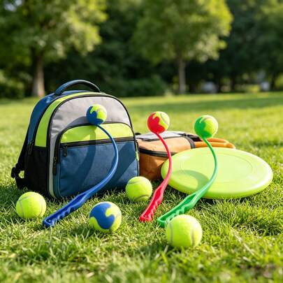 2pcs/Set: Pet Ball Throwing Training Rod And Pet Tennis Ball Dog Training Equipment. Dog Ball Launcher, Interactive Fetch Stick, Pet Training Sports Toy, Durable Outdoor Game Tool With Comfortable Grip Handle, Battery-Free