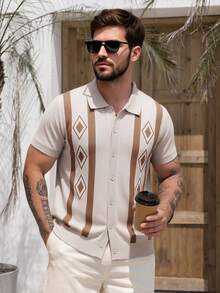 2026春夏男士短袖针织开衫 - 米色 - 查看 2