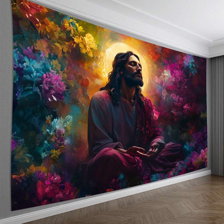 1pc Glam Style Polyester Medating Wall Tapestry, No Feathers, Electricy-Free, For Living Room, Bedroom, Office, Decor, Creative Gift Idea - 1PC - View 1
