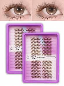Brown Cluster Eyelashes,96 Clusters Reusable Natural Wispy Individual Lash Extensions, Lightweight Curl DIY False Lashes For Daily Makeup, Natural Look, Cosplay, Beginner Friendly Eye Beauty Enhancement - C - View 7