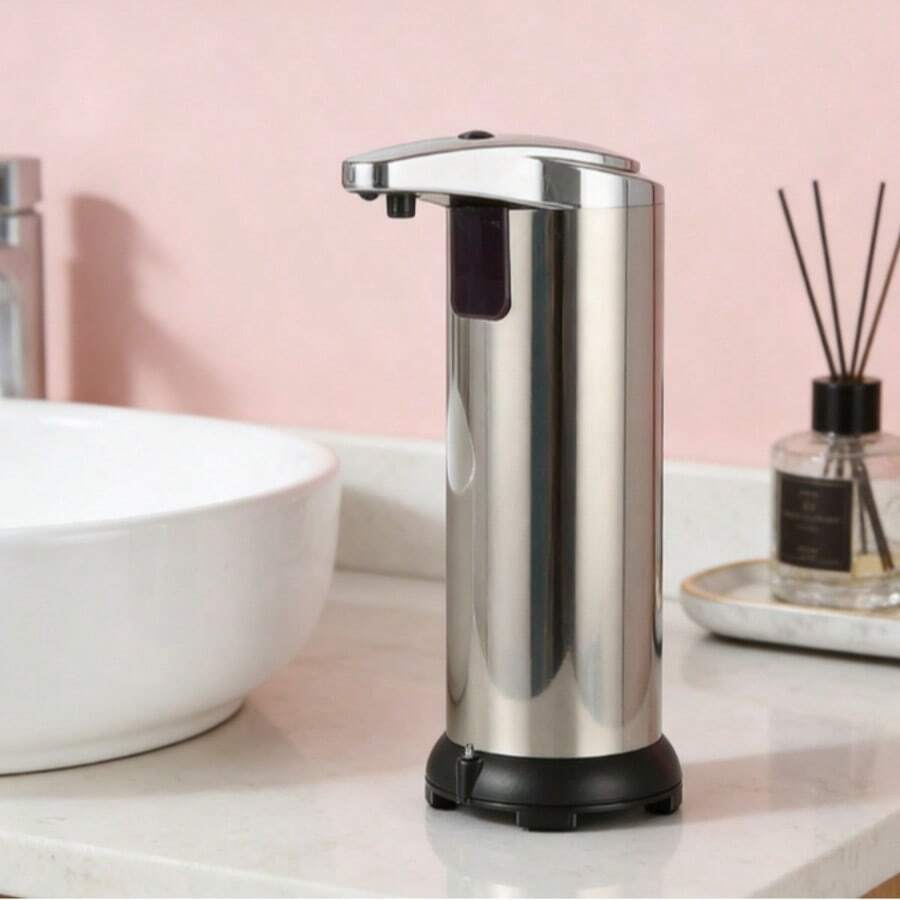 Stainless Steel Automatic Soap Dispenser, Contactless Infrared Sensor, Waterproof And Battery Powered (Batteries Not Included). Simple Design Suitable For Bathroom Countertops And Kitchen Sinks. A Hands-Free Soap Dispenser, A Modern Furniture Accessory. - Xem 1
