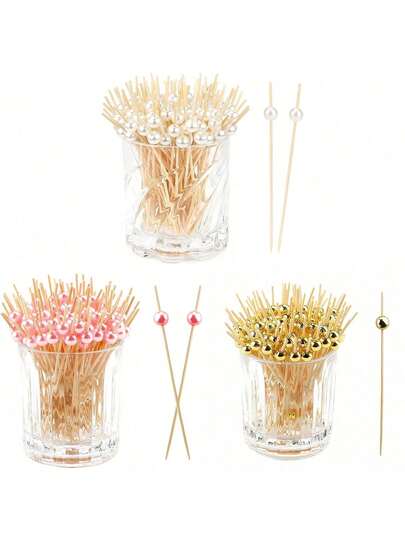 10/100/200pcs Fruit Skewers Bamboo Picks, Decorative Cocktail Sticks, Cake, Burger Decoration - Suitable For Beverage, Dessert Decoration (Birthday, Wedding Party Supplies, Christmas Gifts)