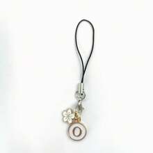 1pc White Cherry Blossom Round Letter A-Z Pendant Phone Charm - White - View 29