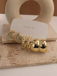 4-16件套时尚贝壳、编织、树叶、蝴蝶耳环套装，适合派对、宴会、旅行、婚礼、节日、日常佩戴，珠宝礼品 - 金色 - 查看 3