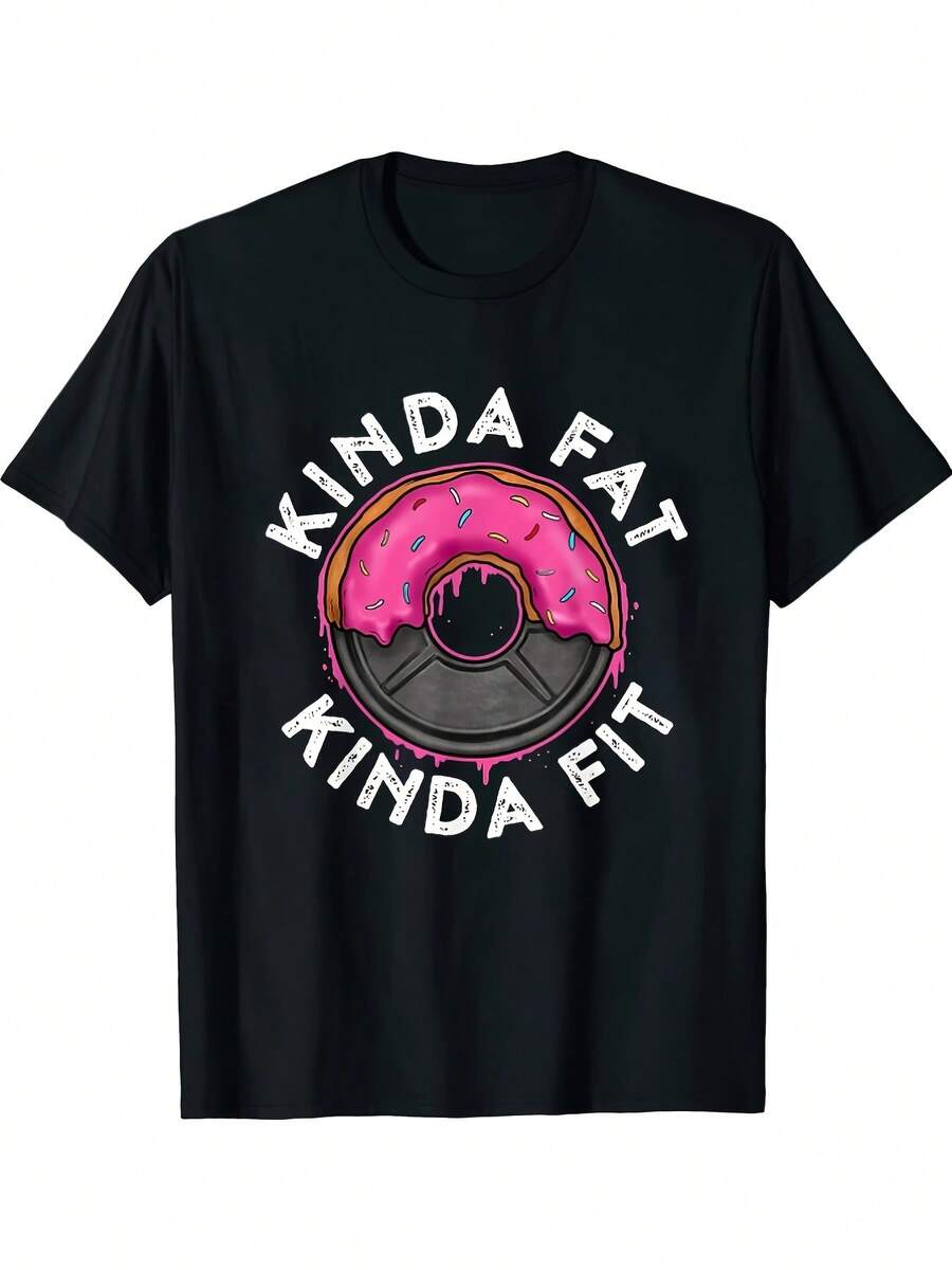 Camiseta negra de hombre con cuello redondo y estampado delicioso de donas, camiseta de regalo divertida de donas para entrenamiento en el gimnasio, fitness, ropa casual, adecuada para todas las estacionesTee - Negro - Ver 1