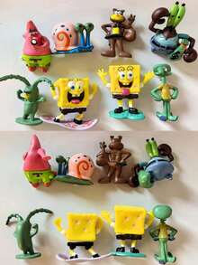 SpongeBob SquarePants 12件套比基尼海滩居民角色手办，可爱卡通风格，包含他和他的朋友们，适合作为生日礼物、家居装饰、汽车装饰、派对装饰、蛋糕装饰，随机发货 - A - 查看 9