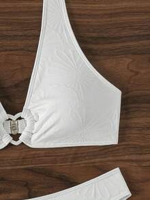[Sexy Halter Bikini] Sexy Hot Spring Vacation Halter Bikini |   Solid Color With Heart Cutout, High Elasticity Swimwear For Comfortable And Restriction-Free Relaxation - trắng - Xem 4