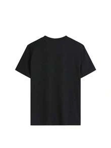 camiseta Camiseta estampada de manga corta, cómoda y versátil. Puede usarse sola o como prenda interior. Con diseño de cuello redondo holgado, perfecta para la oficina, la escuela, salidas de fin de semana o viajes. Fácil de combinar en el día a día, ofrece una sensación fresca y ligera. Diseño unisex, ideal también para llevar en pareja. - Negro - Ver 2
