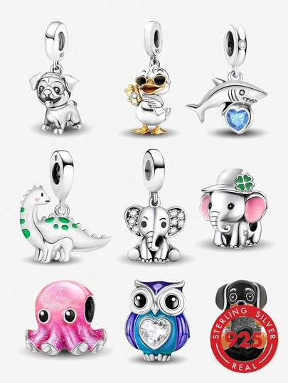 1pc 925 Sterling Silver Fashionable Gentleman Cute Animal Four-Leaf Clover Elephant Bead, Suitable For Women Bracelet & Wristband, DIY Jewelry Making And Daily Outfit Accessory, For Girls