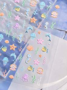 5D Autocollants pour ongles en relief doux et gaufrés. Autocollants mignons de monde marin et d'animaux de dessin animé pour les ongles. Décorations d'été autoadhésives pour manucure, décalcomanies DIY - Multicolore - Voir 7