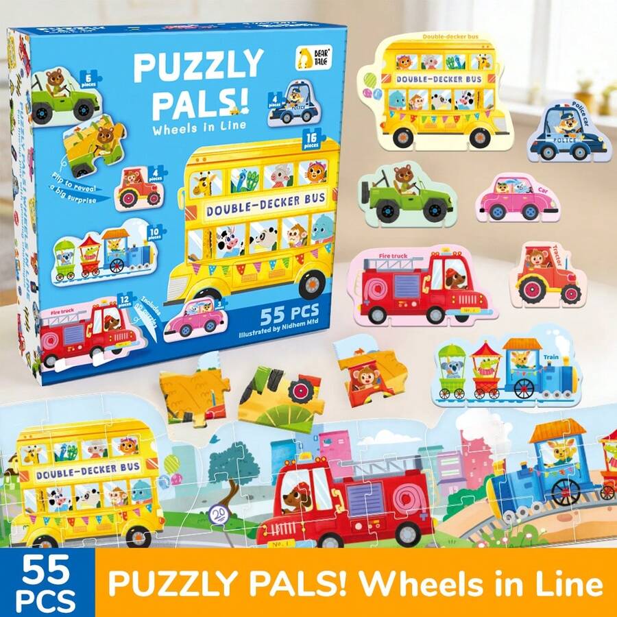 beartale 55 peças Cartões de Quebra-cabeça com Tema de Animais e Transporte, Brinquedos Montessori, Cartões de Correspondência para Crianças Pequenas, Educação Precoce, Reconhecimento de Imagem e Linguagem, Brinquedos de Aprendizagem, Presente, Brinquedos Sensoriais, Escola, Aniversário, Brinquedos Artesanais, Suprimentos Escolares, Férias de Verão, Férias, Festa, Dia das Crianças, Dia das Mães