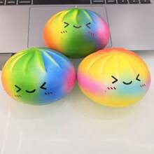 Rainbow Color Steamed Bun Squishy Toy Cute Kawaii Baozi Slow Rise Stress Relief Sensory Fidget Realistic Dim Sum Model Anti-Anxiety Decompression Gift For Kids Adults Office Desk Travel Party Favor - 彩色 - 查看 2
