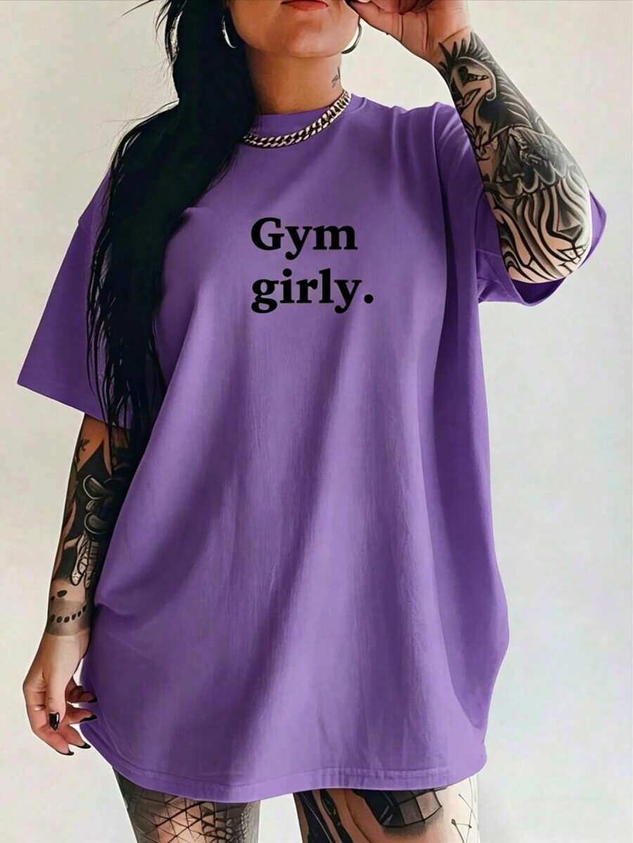 Gym Girly For Pump Cover, Funny Gym Shirt, Gym Funny, Gym Rat, Weight Lifting, Shirt, Gym Girly-Unisex Loose - Fit Comfortable Cotton T-Shirt Top-L91 - 紫色 - 查看 1