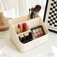 1pc Multi-Compartment Makeup Organizer Box, Layered Skincare Products Storage Rack, Bathroom Countertop Lipstick & Powder Compact Holder, Large Capacity Minimalist Style - Multicolor - View 3