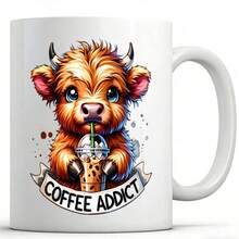 Highland Cow Mug Packaging, Mug With Elevated Design, Coffee Addiction Mug, 1 Piece, 11 Oz, Reusable Multi-Functional Cup, Kitchen Essentials, Mother's Day, Teacher Appreciation Gifts, White/Black - Nhiều màu sắc - Xem 2